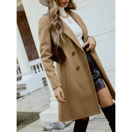 Women'S Chic Tweed Coat with Large Buttons - Long Winter Coat, Button-Up Front, Flap Pockets, and Belted Waist, Perfect for Fall and Winter, Winter Outerwear | Belted Waist Coat | Structured Design