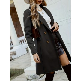 Women'S Chic Tweed Coat with Large Buttons - Long Winter Coat, Button-Up Front, Flap Pockets, and Belted Waist, Perfect for Fall and Winter, Winter Outerwear | Belted Waist Coat | Structured Design