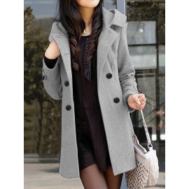 Women's Heavyweight Tweed Coat - Elegant Winter Outerwear, Structured H-Silhouette Long Jacket for Cold Weather, Formal & Everyday Use - Non-Stretch Fabric (Hand Wash/Dry Clean), Ladies Winter Coats