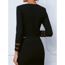 Women's Black Jacket - Elegant Lace Accent blazer, Machine Washable Office & Party Coat, Lightweight Three-Season Outerwear for Women (Spring/Fall/Summer) - Chic Women's Clothing, Versatile Fashion, Round Neckline, Sophisticated Design