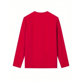 Women's Casual Long Sleeve T-Shirt with Fox & Maple Leaf Geometric Print - Vibrant Orange & Red on Grey, Round Neck, Machine Washable, Spring/Summer Vacation & Casual Attire, Versatile Streetwear, Spring Summer Apparel, Comfortable Fabric