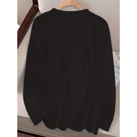 Women's Fox & Floral Graphic Print Long Sleeve T-Shirt - Soft Stretch Crew Neck Casual Top for Spring & Fall, Machine Washable Regular Fit, Medium Elasticity Shirt