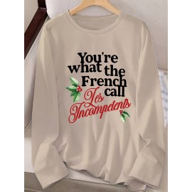 1pc Women'S Long Sleeve Crew Neck Casual Top with 