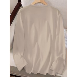 1pc Women'S Long Sleeve Crew Neck Casual Top with 