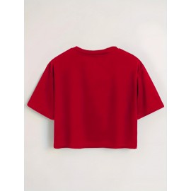 Women'S Slim Fit Bow Print Crop Top T-Shirt - Short Sleeve Crew Neck Casual Tee, Lightweight & Breathable for Spring/Summer Outfits, Machine Washable, Everyday Fashion, Everyday Tshirt | Bow Print Shirt | Glossy Texture