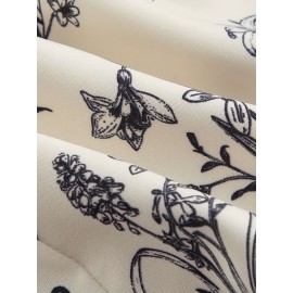 Elegant Black & White Floral Chinese-Style Short Dress with Puffed Sleeves - Waist-Cinching, Stand Collar, Perfect for Spring/Summer, Adult Women'S Fashion, Floral Dress | Stand Collar Dress | Puffed Sleeve Dress