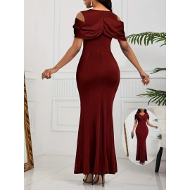 Women's Elegant Formal Evening gown - Rich Red Mermaid party dress, Bodycon fit long Formal Attire with Zipper Back, Machine Washable Wedding & Gala Outfit for Women, Event Attire, Structured Silhouette