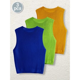 [3pc Summer Women's Set] TD7866-1T Women's Summer Three-Piece Set | Fashionable Lightweight Hollow Knit Pullover & Beach Vacation Tank Top