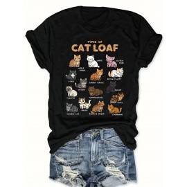 [Pink Cat Tshirt] Bright Pink Women's Cat Lover Graphic T-Shirt | Short Sleeve Crew Neck Casual Top with 